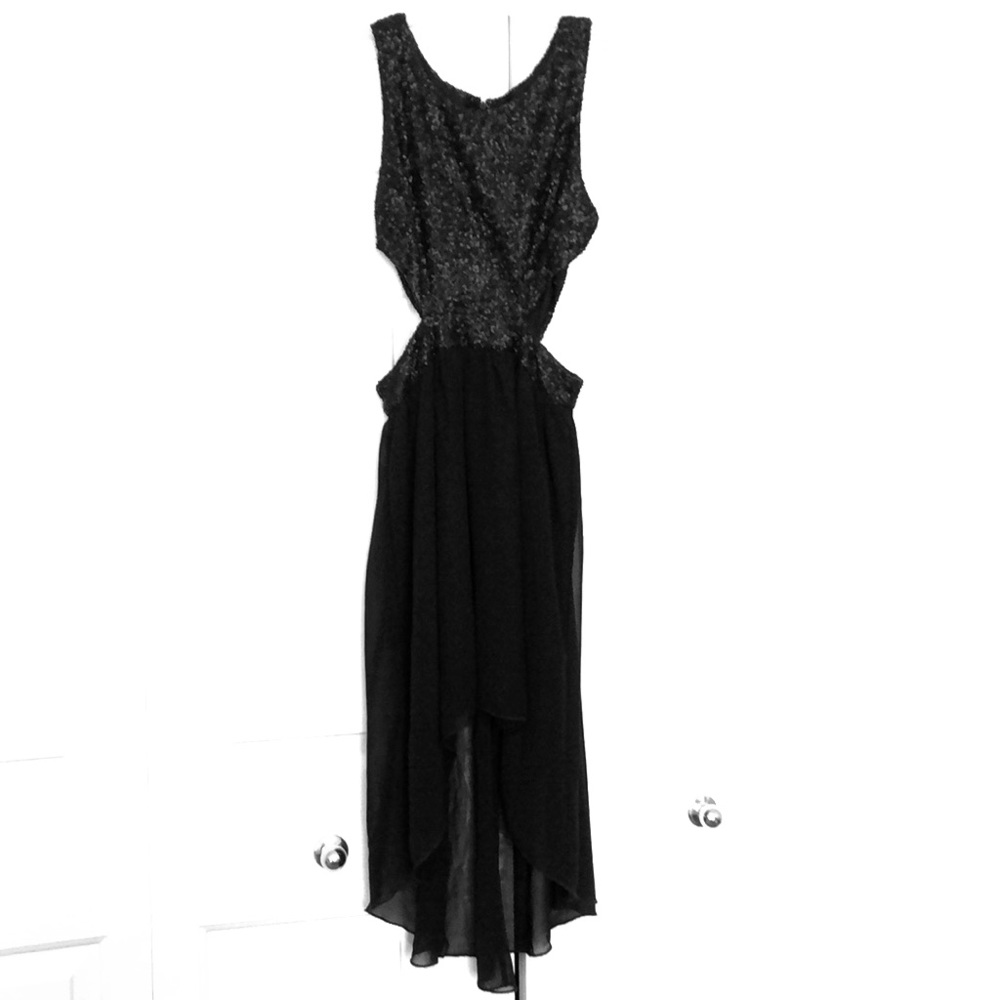 Black sheer and sequin dress